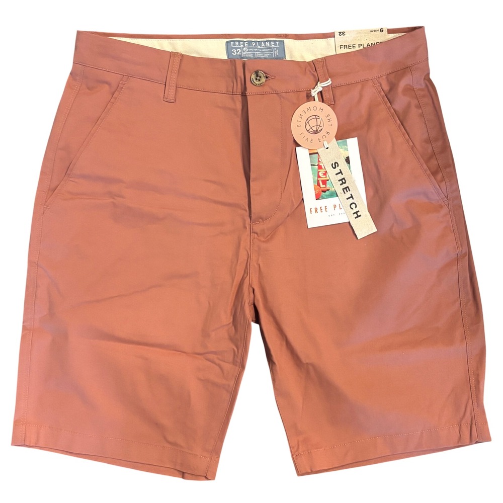 Free Planet Mens Stretch Chino Shorts Pink Size 32 Inseam 9‎ NWT